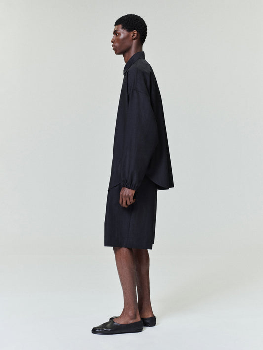 Black Striped Wool Elastic Cuff Shirt