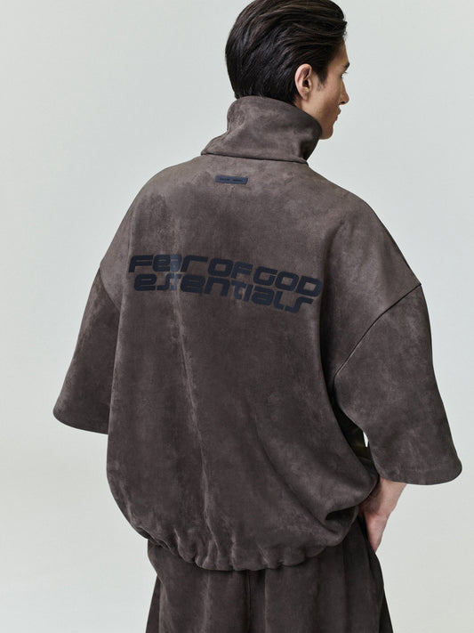 Suede Fleece High Neck 3/4 Sleeve Jacket