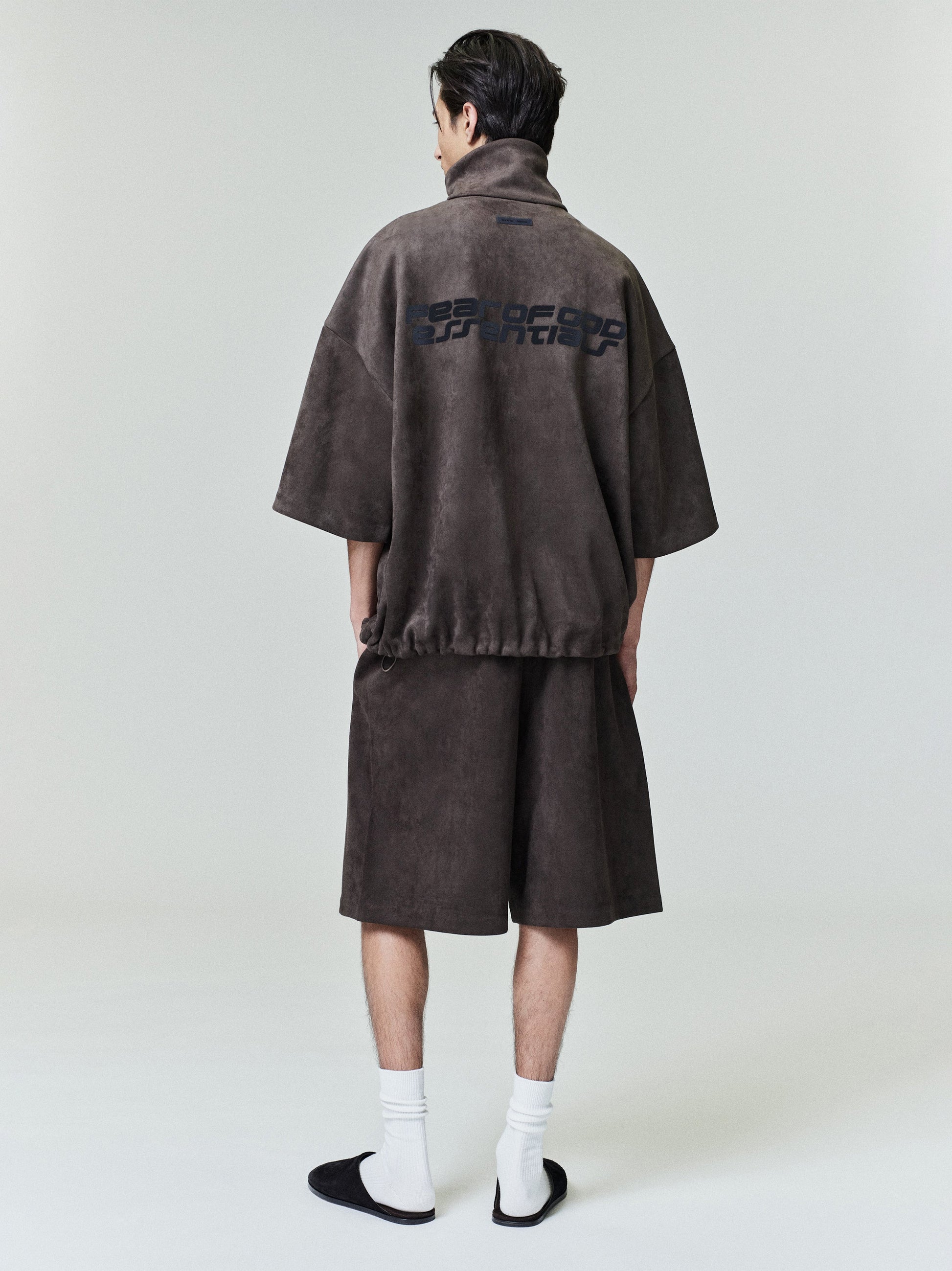 Suede Fleece High Neck 3/4 Sleeve Jacket