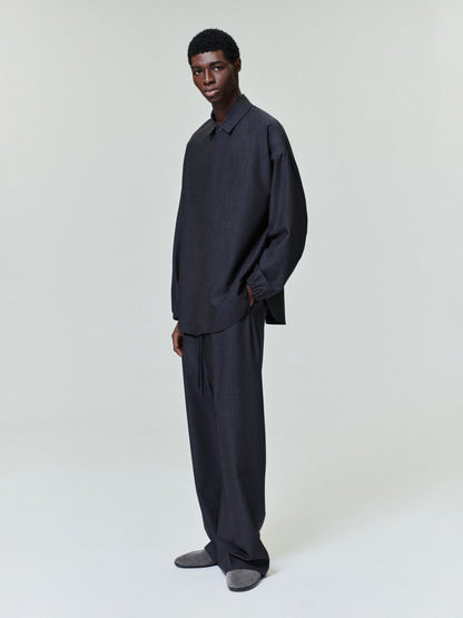 Grey Striped Wool Elastic Cuff Shirt