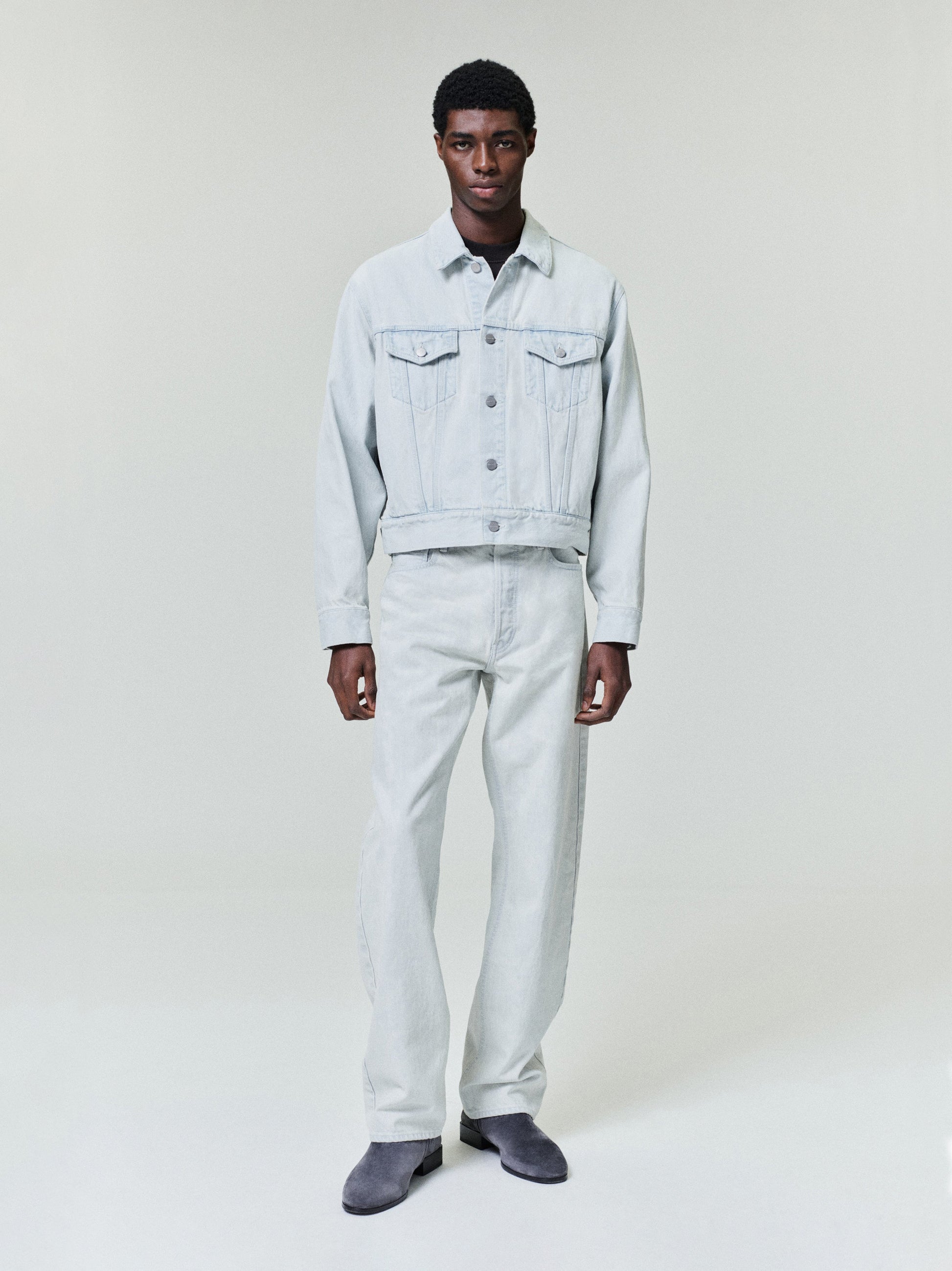 Bleach Washed Denim Straight 5 Pocket