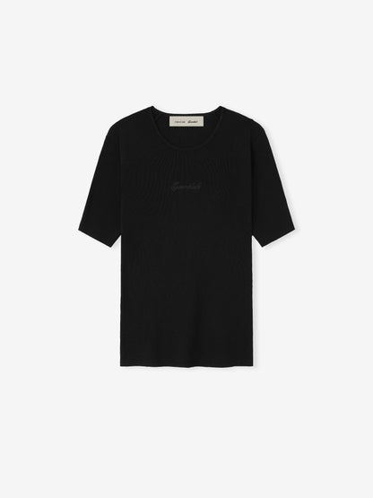 Womens Signature Rib Knit Fitted Short Sleeve Tee