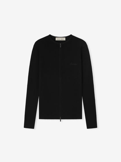 Womens Signature Rib Knit Fitted Long Sleeve Zip Up Tee