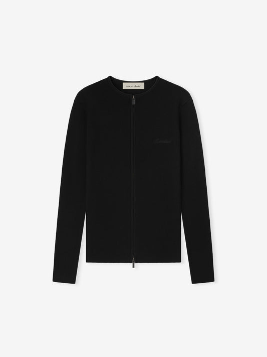 Womens Signature Rib Knit Fitted Long Sleeve Zip Up Tee