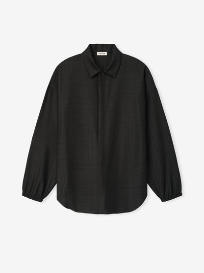 Grey Striped Wool Elastic Cuff Shirt