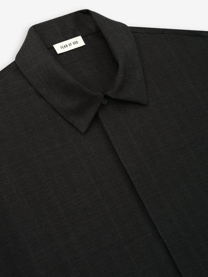 Grey Striped Wool Elastic Cuff Shirt