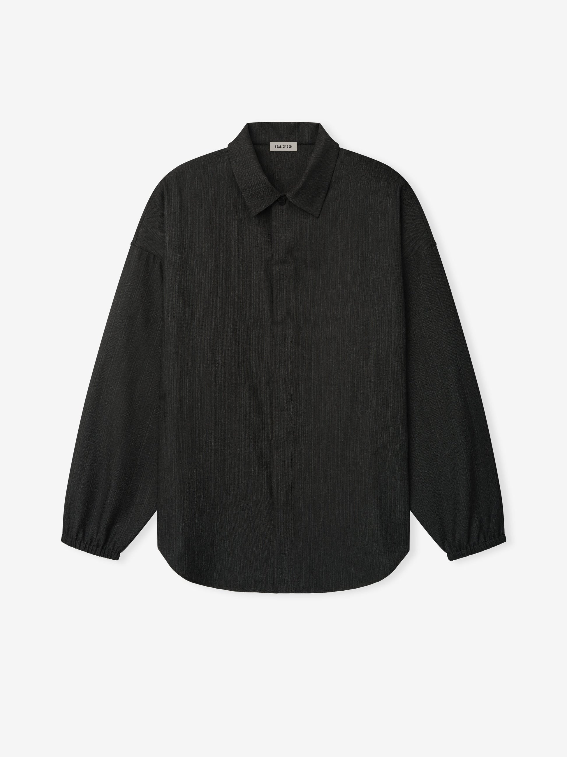 Black Striped Wool Elastic Cuff Shirt