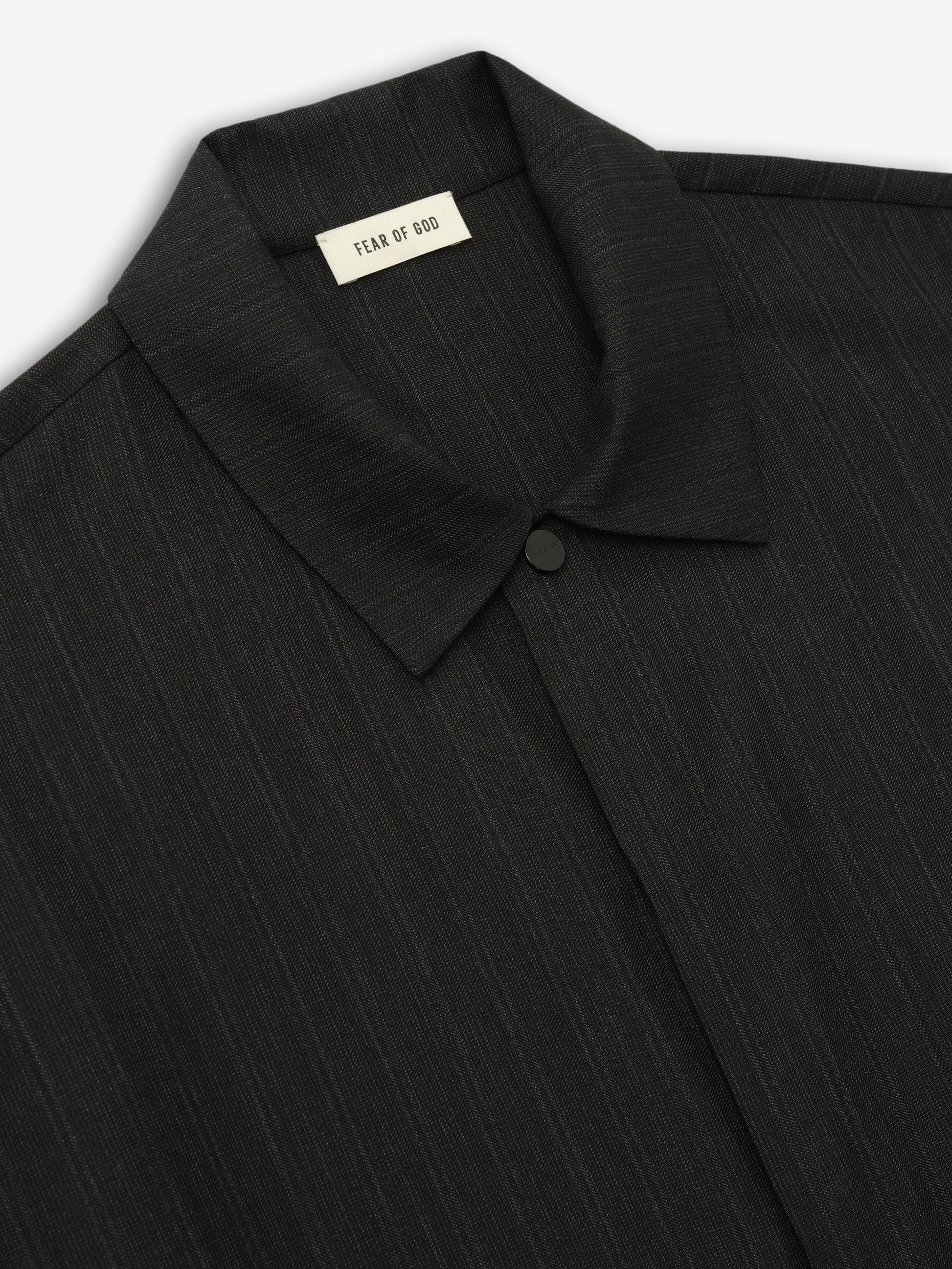 Black Striped Wool Elastic Cuff Shirt