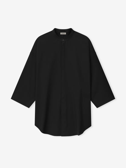 Cotton Wool Oxford Mandarin Relaxed Short Sleeve Shirt