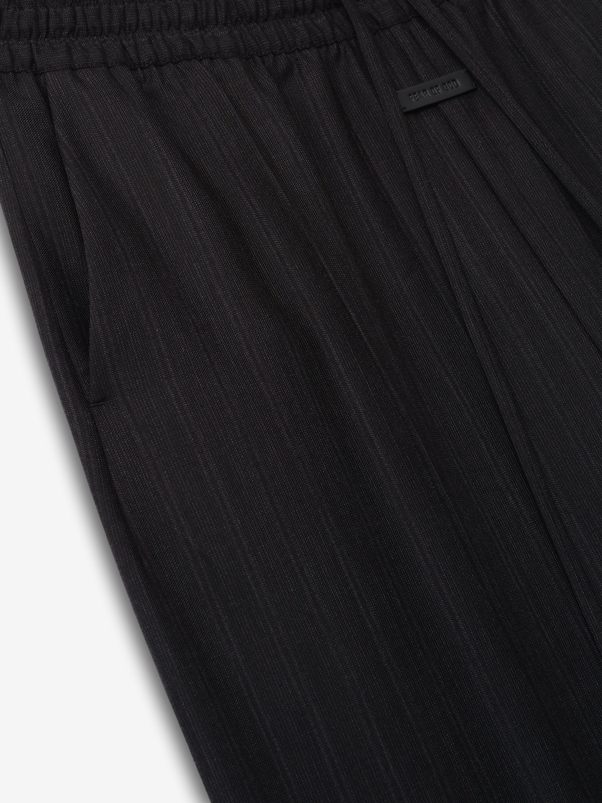 Black Striped Wool Wide Leg Drawstring Pants