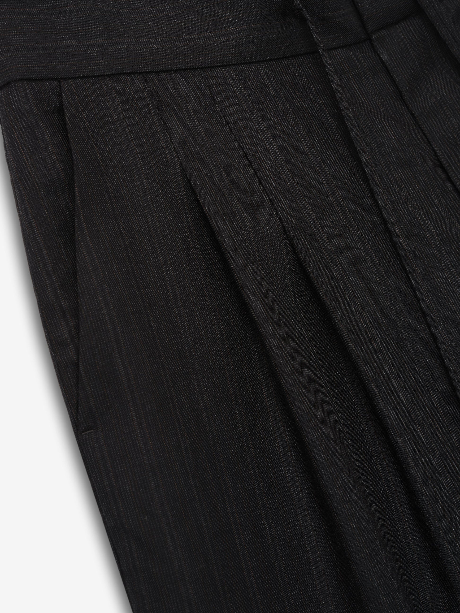 Black Striped Wool Baggy Shorts