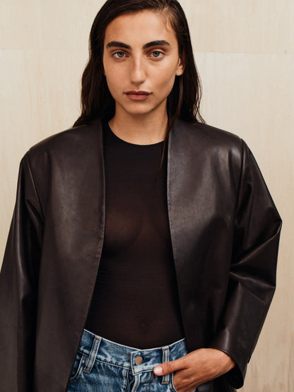 Womens Leather Collarless Jacket